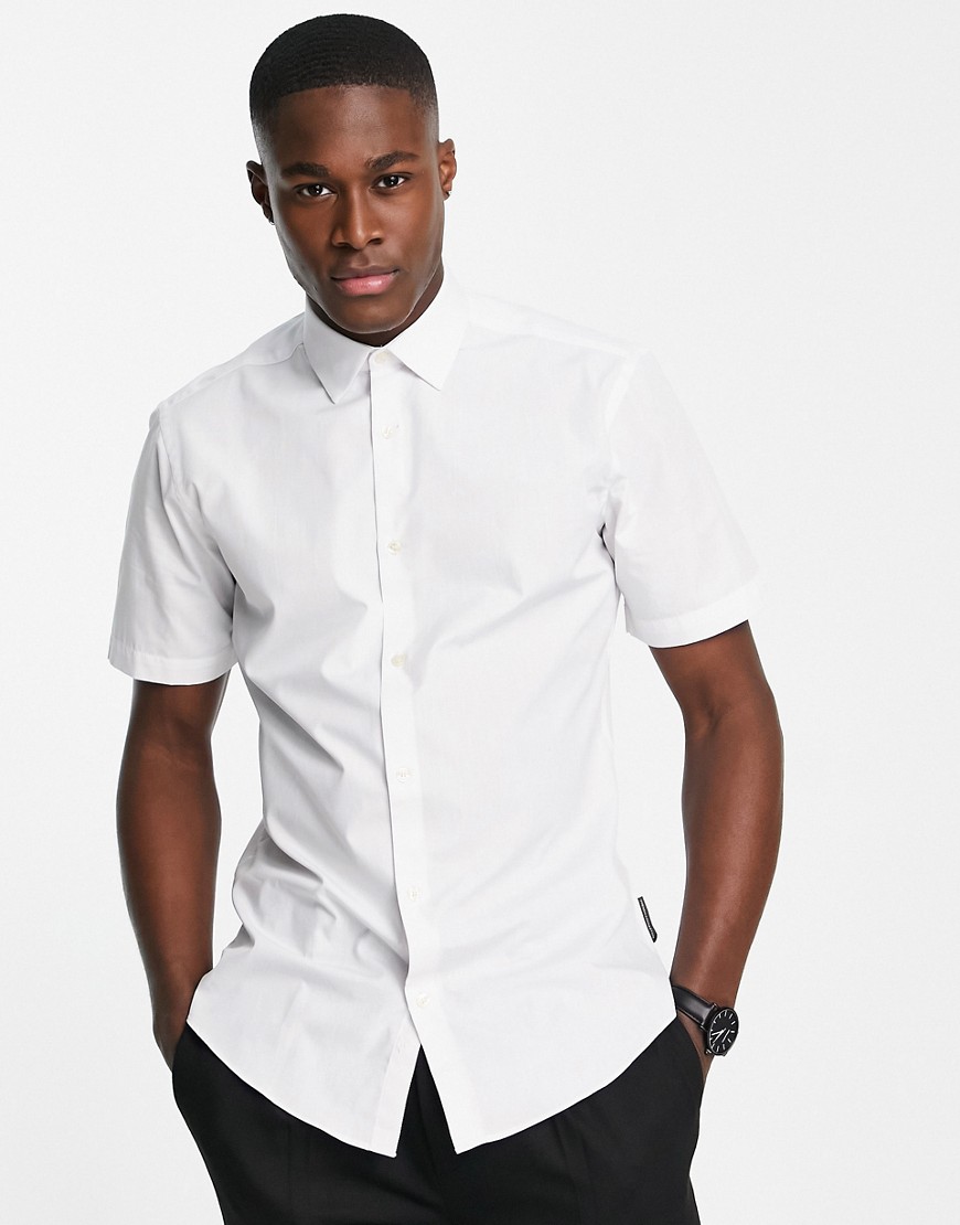 French Connection plain 2 pack short sleeve poplin slim fit shirt-White