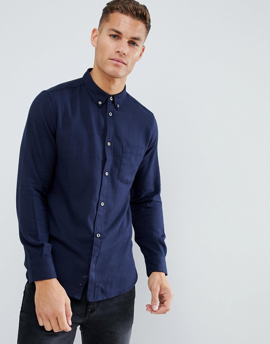French Connection Plain Flannel Shirt-Navy
