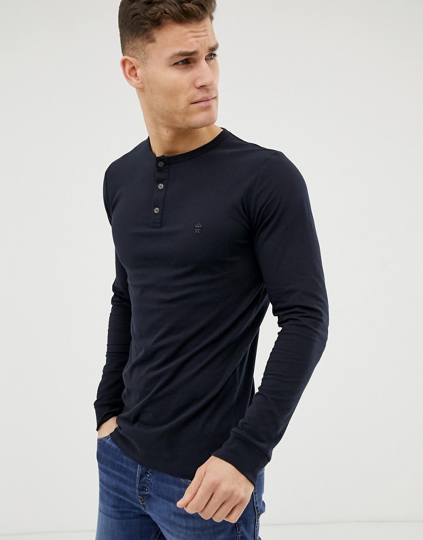 French Connection plain grandad long sleeve top-Navy