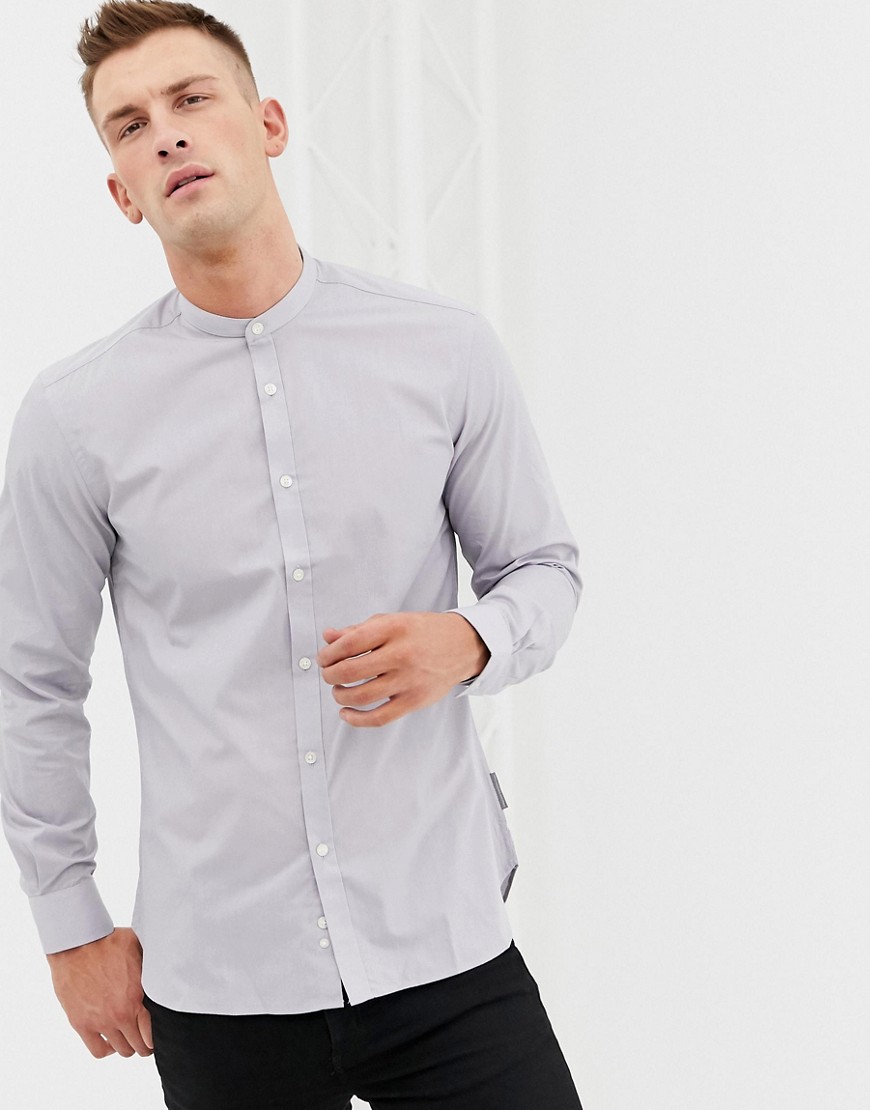 French Connection Plain Grandad Slim Fit Shirt-Grey
