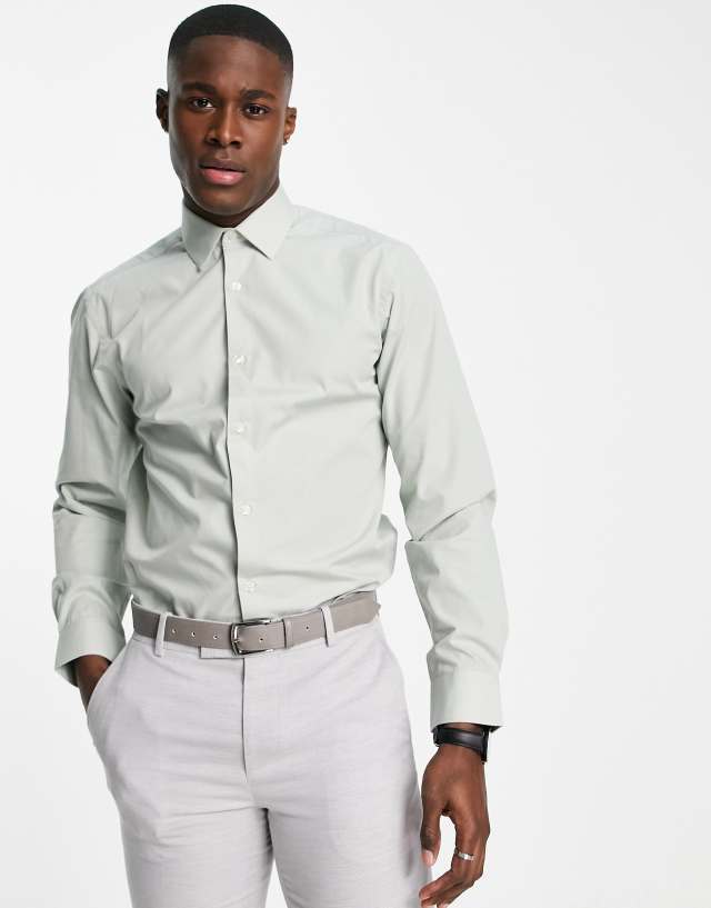 French Connection - plain poplin slim fit shirt in light green