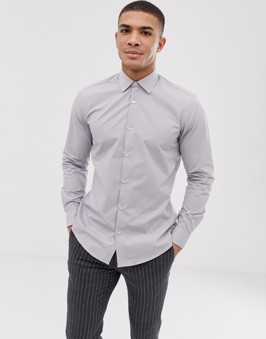 French Connection plain poplin slim fit shirt-Grey
