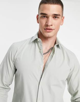 French Connection French Connection plain poplin slim fit shirt-Green