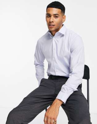 French Connection French Connection plain poplin slim fit shirt-Blue