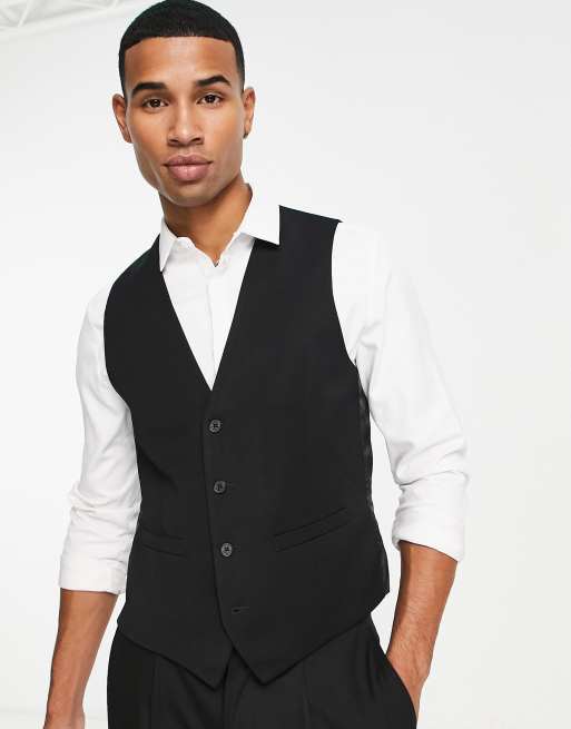 French Connection plain slim fit suit vest in black | ASOS