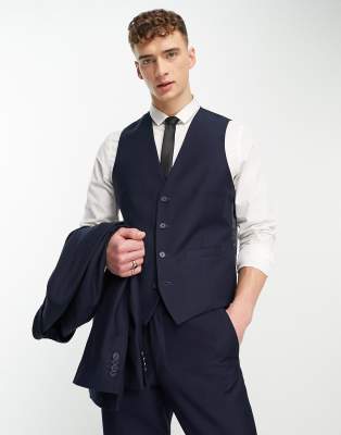 plain slim fit suit vest in navy