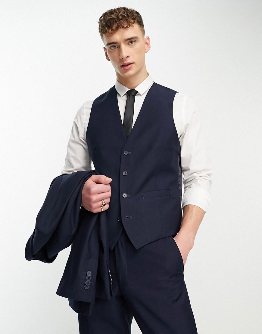 French Connection Plain Slim Fit Suit Jacket In Navy