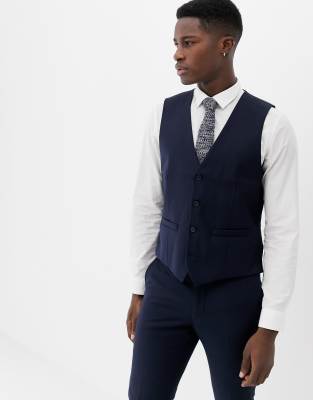 French Connection Slim Fit Linen Suit Vest In Navy In Blue