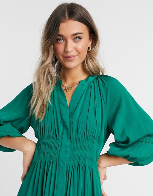French Connection pleated midi dress in green