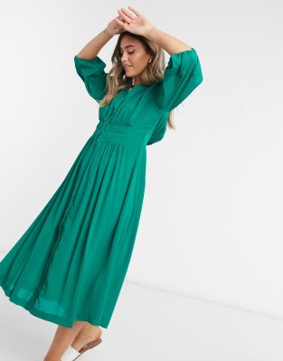 pleated midi dress green