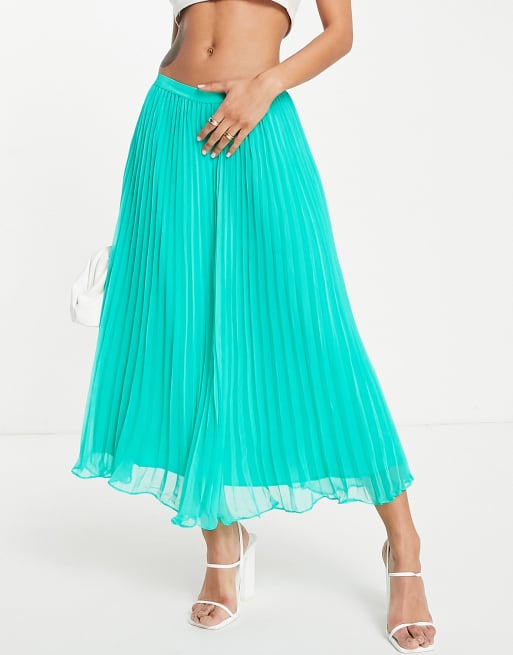 Asos green pleated midi skirt hotsell