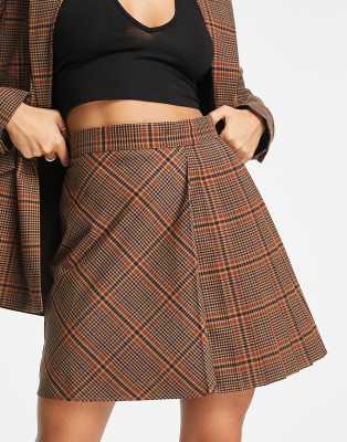 French Connection pleated mini skirt in brown check - part of a set