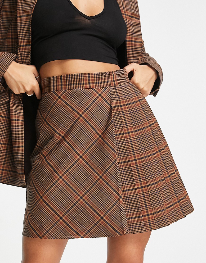 French Connection pleated mini skirt in brown check - part of a set