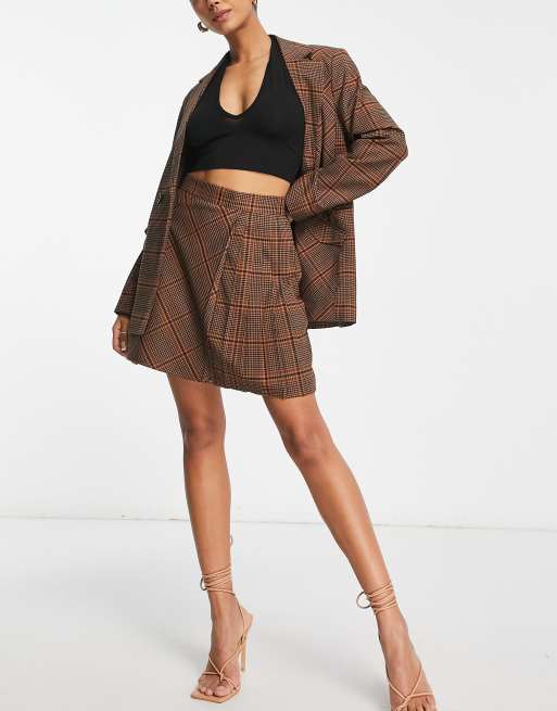 Brown plaid outlet skirt jacket set