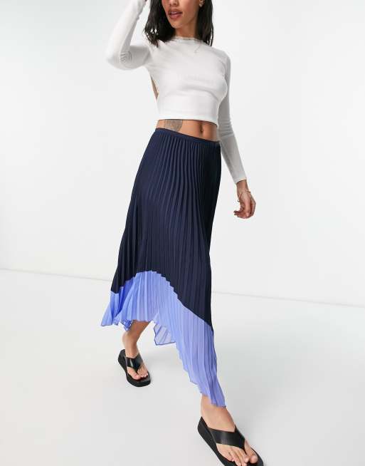 French Connection pleated skirt in black with blue contrast hem | ASOS