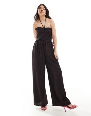 French Connection pleated strappy jumpsuit in chocolate Sale