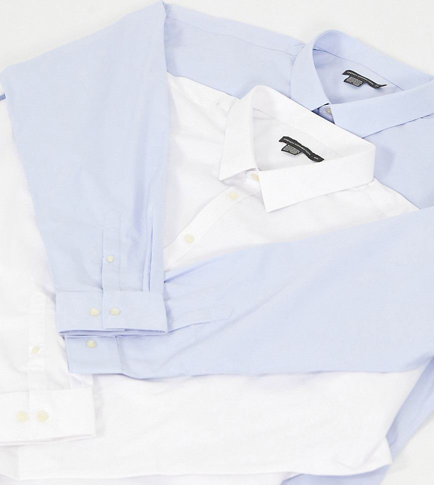 French Connection Plus 2-pack formella skjortor med smal passform-Blå