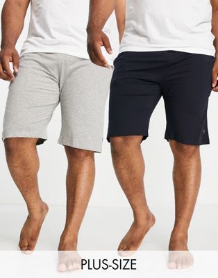 French Connection Plus 2 pack shorts in navy and light grey melange