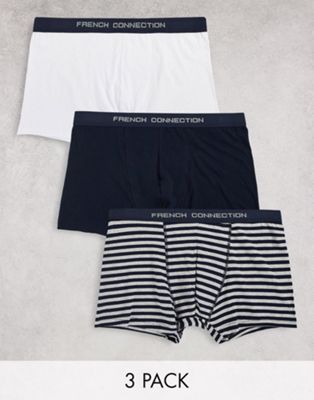 French Connection Plus 3 pack boxers in navy/grey stripe