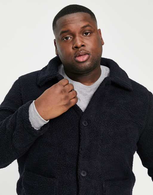 French Connection Plus borg jacket in navy ASOS