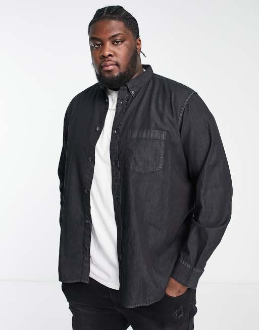 French Connection Plus - Camicia in denim nera a maniche lunghe