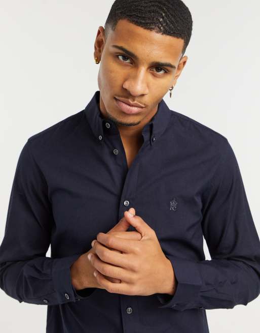 French Connection Plus - Camicia Oxford con logo e colletto button down blu navy