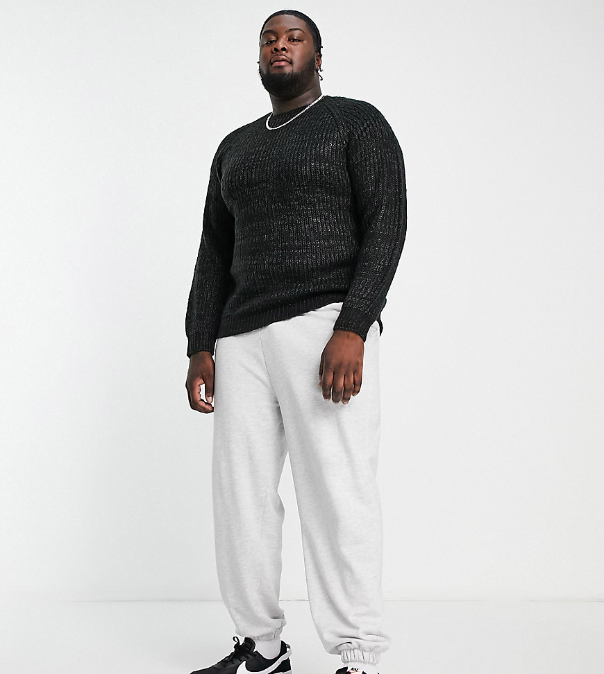 French Connection Plus chunky twist jumper in black & charcoal