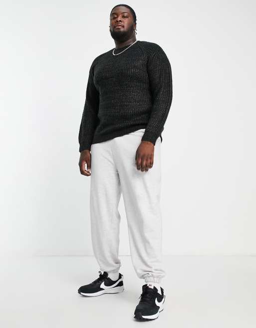 French Connection Plus chunky twist jumper in black & charcoal