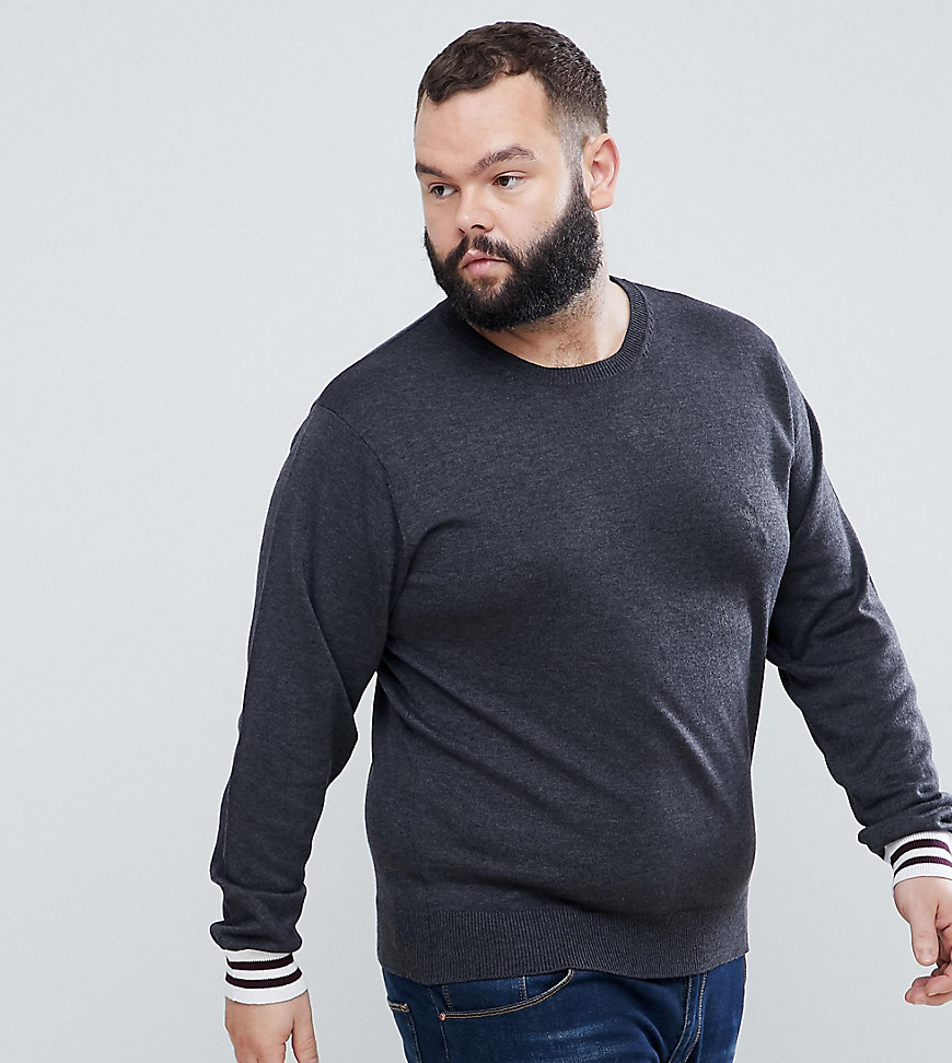 French Connection PLUS Crew Neck Knitted Jumper with Contrast Cuff-Grey