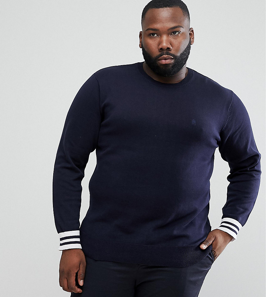 French Connection PLUS Crew Neck Knitted Sweater with Contrast Cuff-Navy