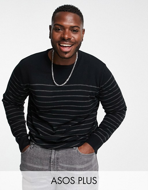 French Connection Plus crew neck striped jumper in navy