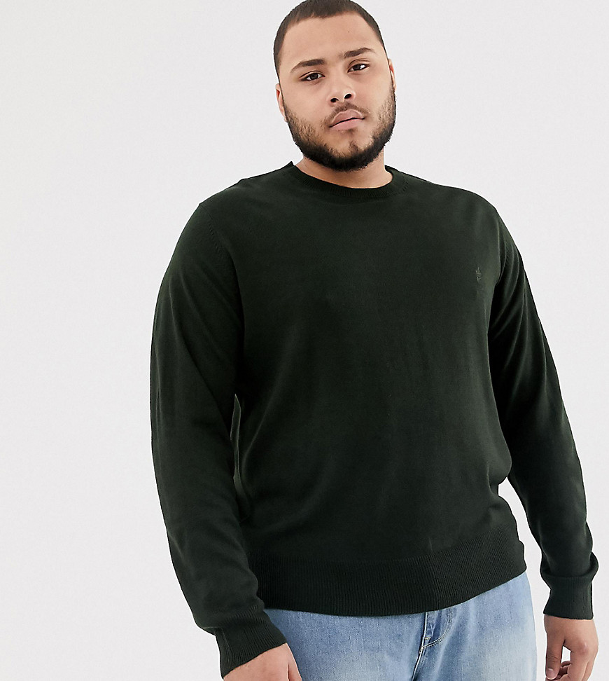 French Connection Tall Soft-touch Logo Crewneck Knit Sweater In Dark Green