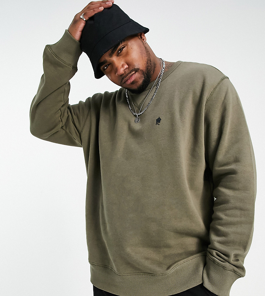 French Connection Plus essential logo crew neck sweater in khaki-Green