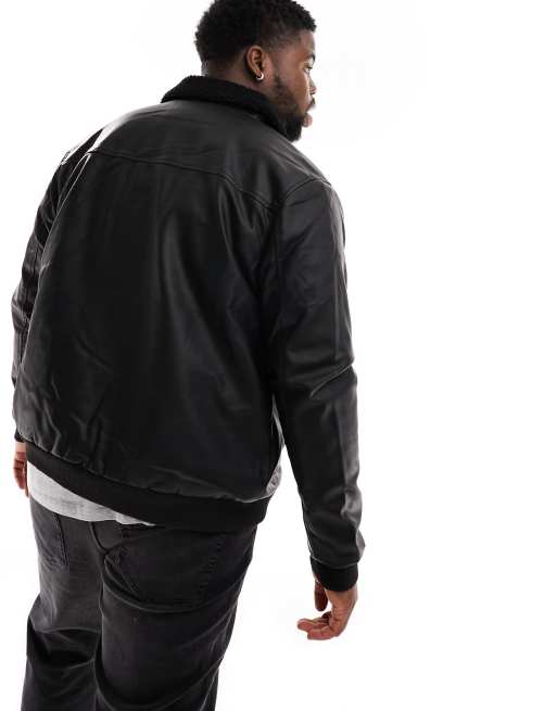 French Connection Plus faux leather flight jacket with borg collar