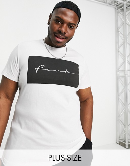 French Connection Plus FCUK script oversized t-shirt in white