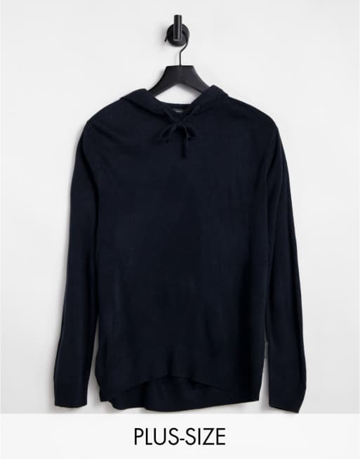 French Connection Plus - Felpa con cappuccio in tessuto soft touch blu navy