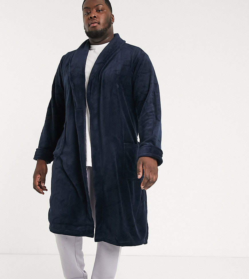 French Connection Plus fleece dressing gown in navy