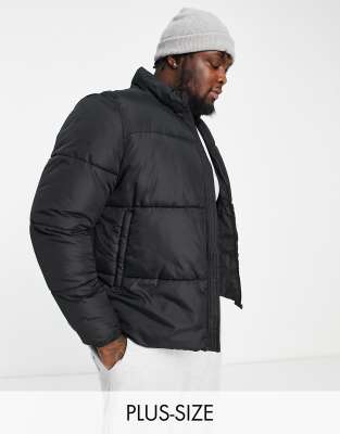 French Connection Plus funnel neck puffer jacket in black