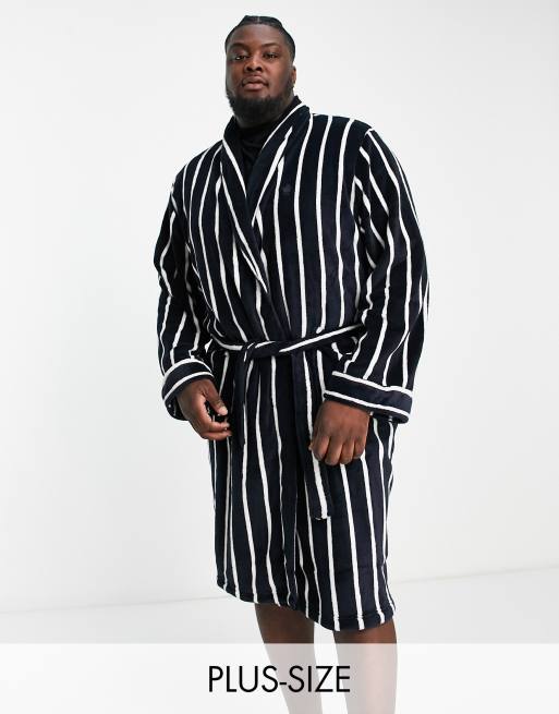 French Connection Plus - Gestreepte badjas in marineblauw en ecru