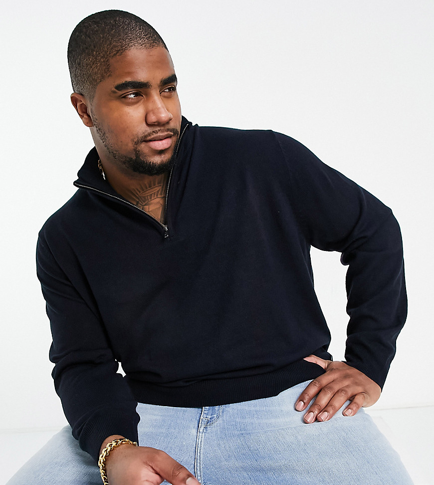 French Connection Plus Half Zip Pullover Sweater In Navy