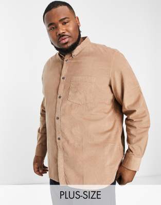 French Connection French Connection Plus long sleeve cord shirt in camel-Neutral