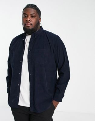 French Connection Plus Long Sleeve Cord Shirt In Navy In Black