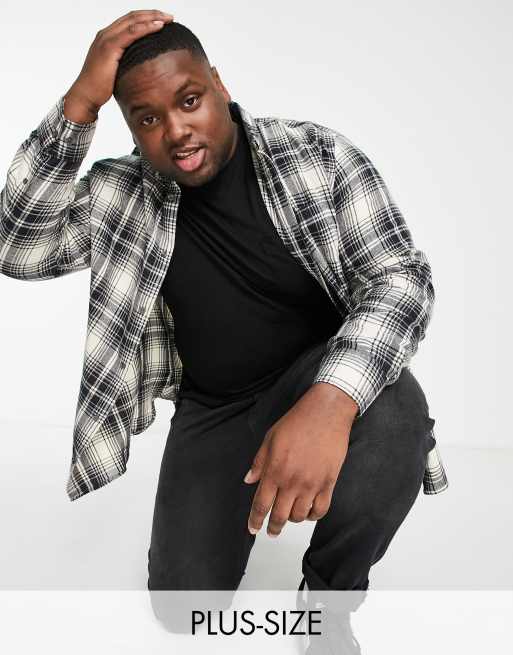 French Connection Plus long sleeve flannel shirt in ecru navy