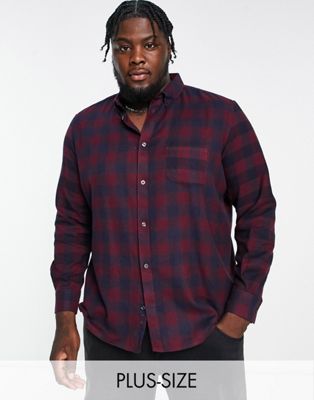French Connection Plus long sleeve gingham check flannel shirt in chateux - ASOS Price Checker