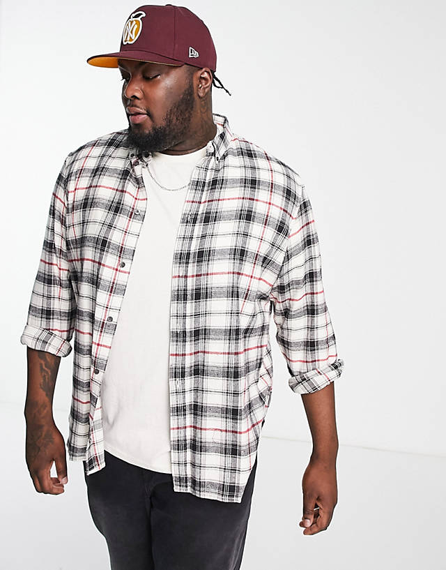 French Connection - plus long sleeve multi check flannel shirt in ecru