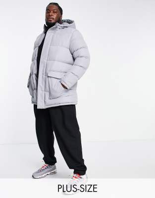 Shop French Connection Plus Longline Padded Parka With Hood In Light Gray