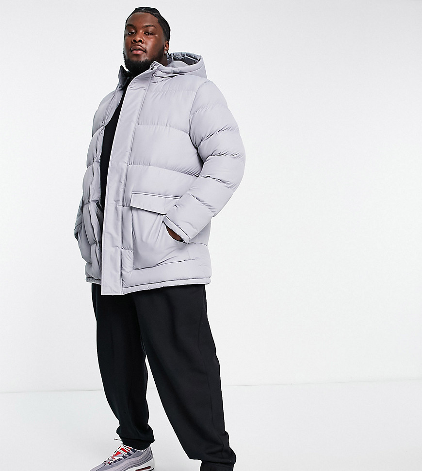 French Connection Plus longline padded parka with hood in light gray