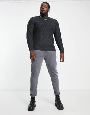 French Connection Plus medium stitch raglan sweater in charcoal-Navy