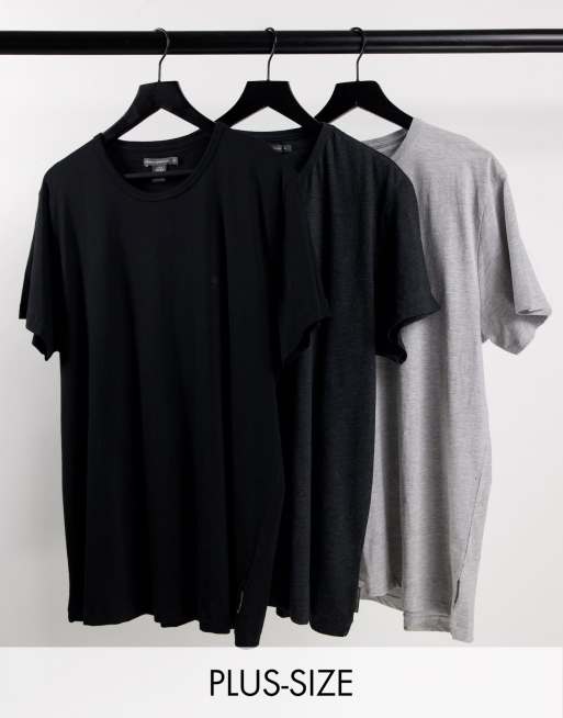 French Connection Plus - Pakke med 3 T-shirts i sort og grå