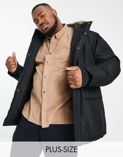 French Connection Plus - Parka met capuchon van imitatiebont in zwart